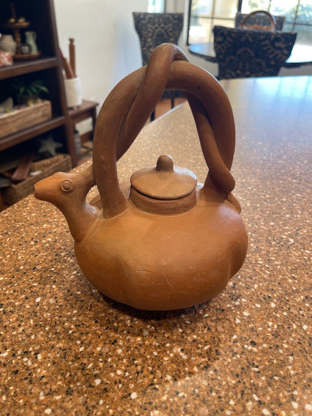 Vintage, terra-cotta, handmade, folk, art, serpent, teapot